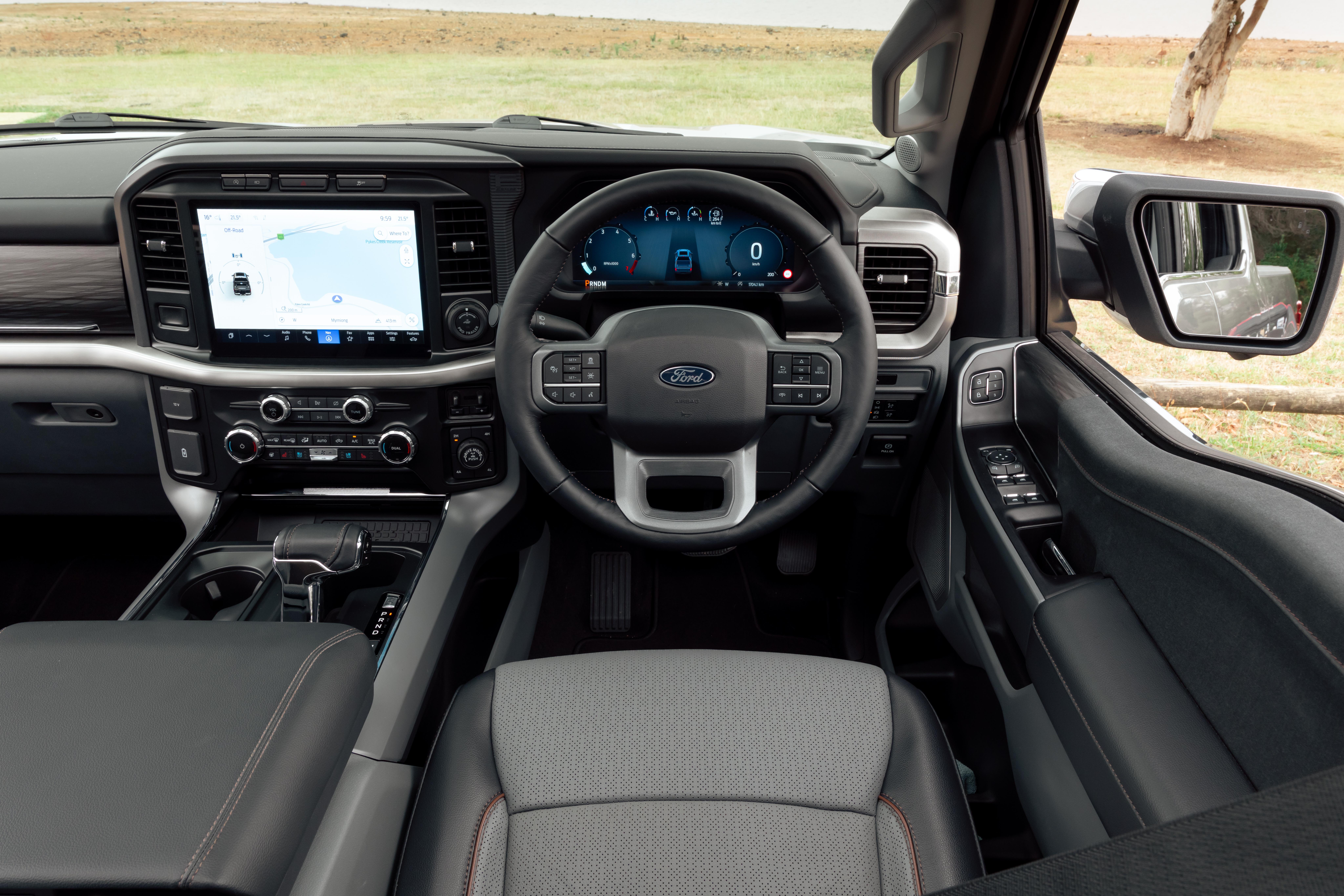 Inside, the Black Edition carries the regular Lariat cabin, complete with the big portrait touchscreen.
