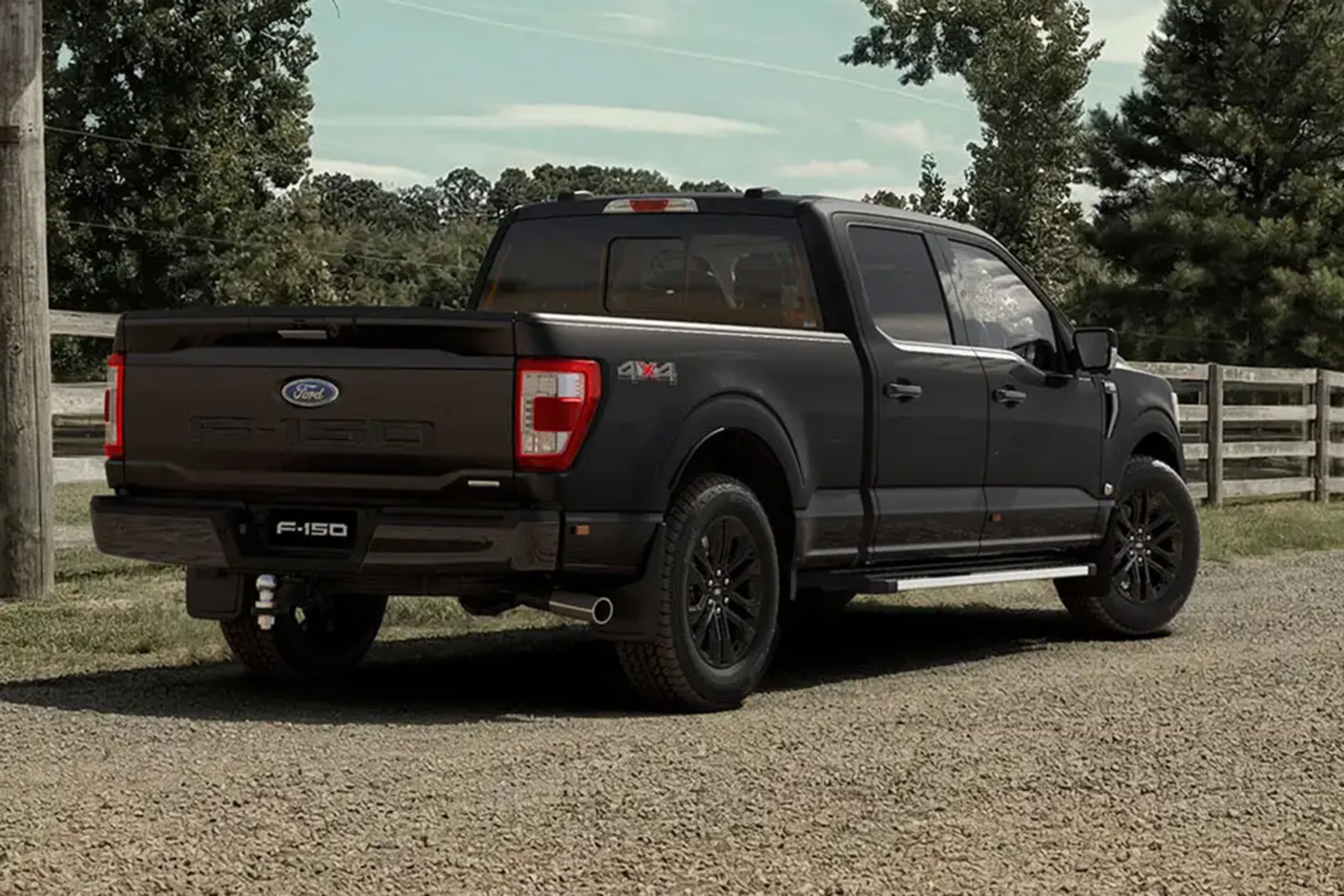 The F-150 Lariat Black Edition's darkened styling is best appreciated from the rear, blacked-out badging and all.