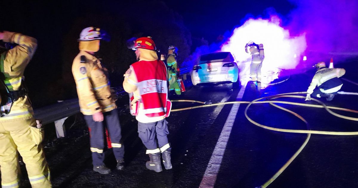 Watch this Tesla electric car fire caused by road debris | CarExpert