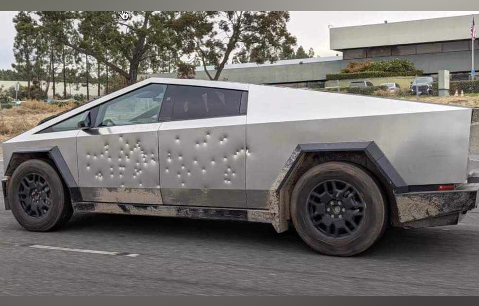 Tesla Cybertruck peppered with bullets to prove stainless steel was a smart choice