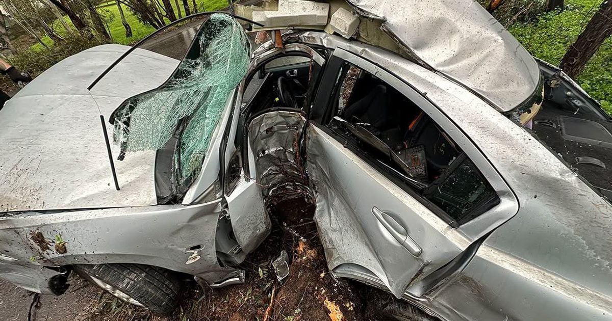 Mitsubishi 380 driver lucky to be alive after horror smash Mitsubishi 380 driver lucky to be alive after horror smash