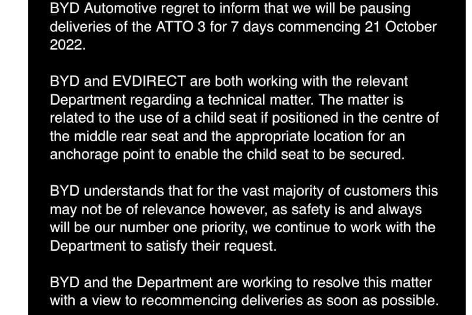 BYD Atto 3 customer deliveries paused over rule breach