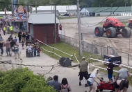 Monster truck jumping near power lines ends in predictably shocking outcome