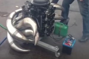 This V8 Volvo uses a two-stroke home-made boat engine, and it sounds nuts