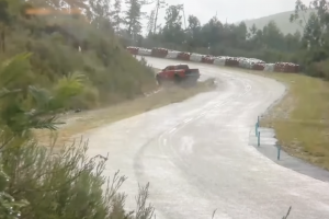 Wet hillclimb goes horribly wrong in Ford Ranger Raptor, driver somehow saves it
