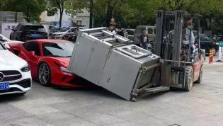 Cooked: Chinese Ferrari flattened by industrial oven