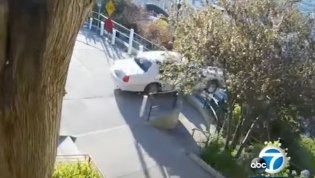 Nest cams catch car somersaulting off staircase