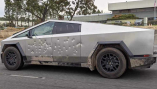 Tesla Cybertruck peppered with bullets to prove stainless steel was a smart choice