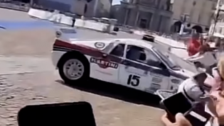 Classic Lancia Group B rally car crashes into crowd