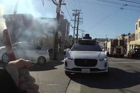Watch police scream at a driverless car to make it stop