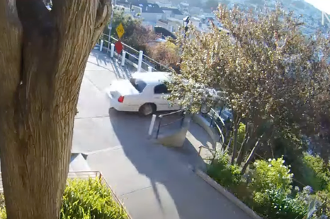 Nest cams catch car somersaulting off staircase