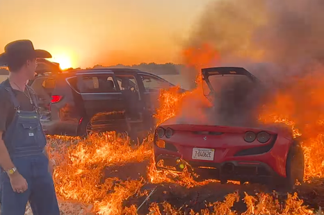 Ferrari F8 lights up cornfield in YouTube stunt gone wrong