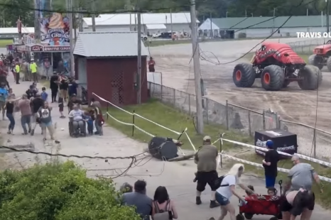 Monster truck jumping near power lines ends in predictably shocking outcome