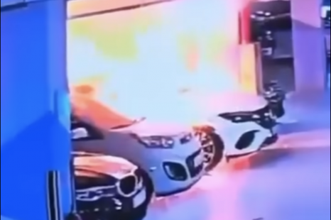 Mercedes-Benz EV fire leaves path of car park destruction