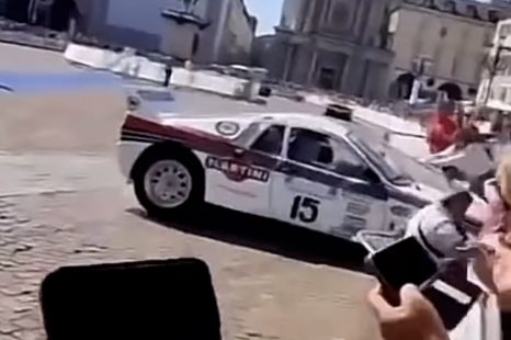 Classic Lancia Group B rally car crashes into crowd