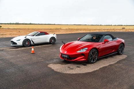 MG Cyberster vs Aston Martin V12 Vantage drag race