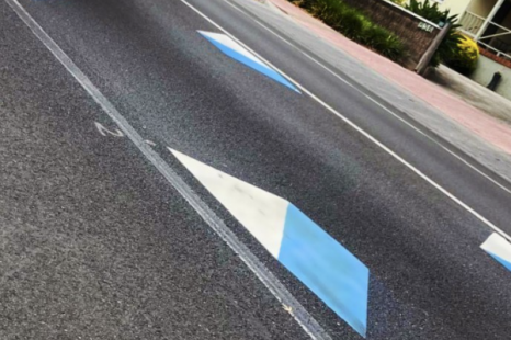 These markings may look like an art installation, but they’re for road safety