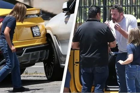 Ben Affleck's 10 Year Old Kid Reverses Lamborghini into a parked BMW