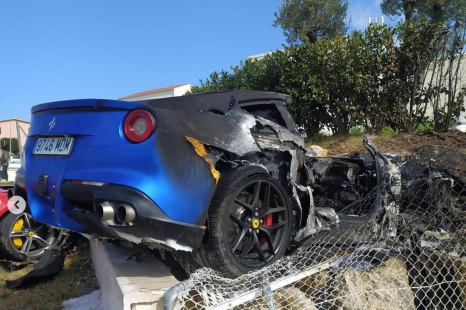 Over a million dollars' worth of Ferraris up in flames in drag race mishap