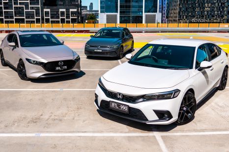 2023 Honda Civic v Volkswagen Golf v Mazda 3 comparison