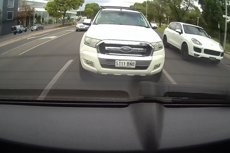 Tailgating Ford Ranger's airbags deploy after epic hero fail