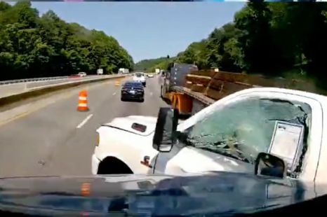 Code brown! Crash sends truck hurtling towards portaloo