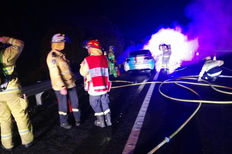 Watch this Tesla electric car fire caused by road debris