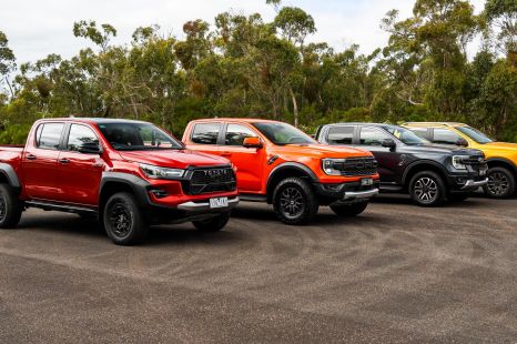 Drag race: Toyota HiLux GR Sport v Raptor v V6 Ranger v Wildtrak! Surprising results!