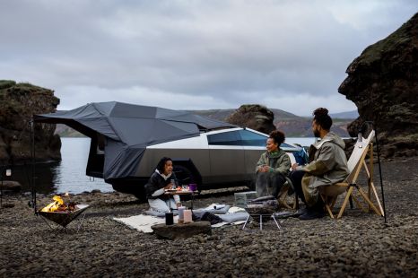 Tesla Cybertruck accessories include pop-up tent, light bar