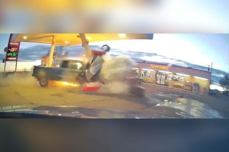 Dashcam catches what happens when you drive through a petrol bowser