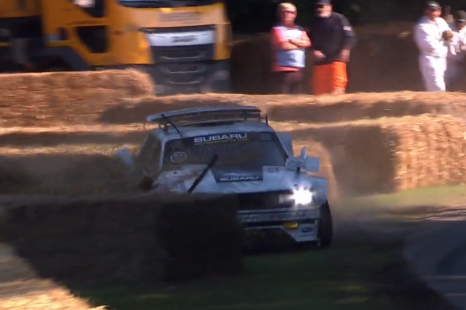 Travis Pastrana bins his 643kW Subaru wagon at Goodwood