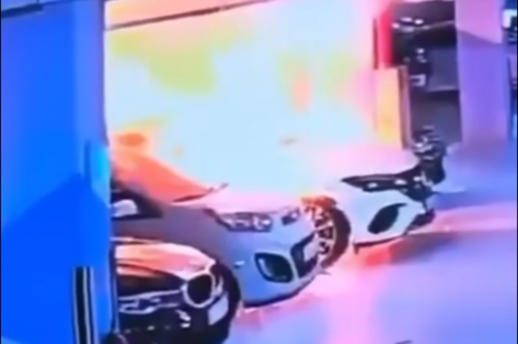 Mercedes-Benz EV fire leaves path of car park destruction