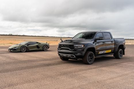 1200hp Ram TRX vs Lamborghini Revuelto drag race