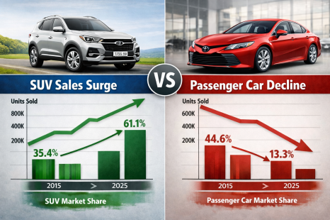 SUVs versus cars: The rise and fall of Australia's most popular new vehicle types over the past decade