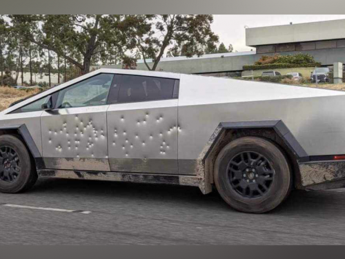Tesla Cybertruck peppered with bullets to prove stainless steel was a smart choice