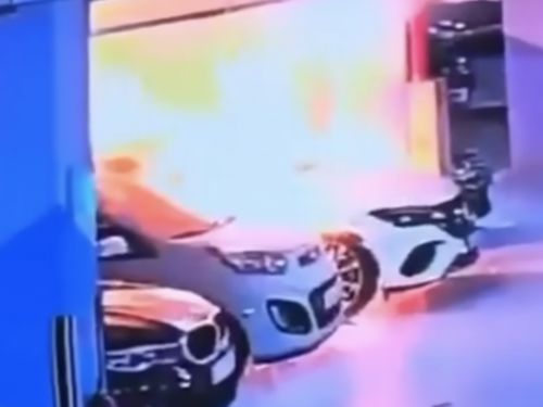 Mercedes-Benz EV fire leaves path of car park destruction