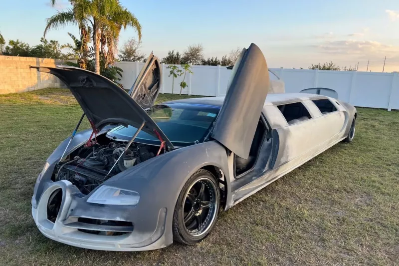 Unleash your inner speed demon with this unfinished Bugatti Veyron limo replica