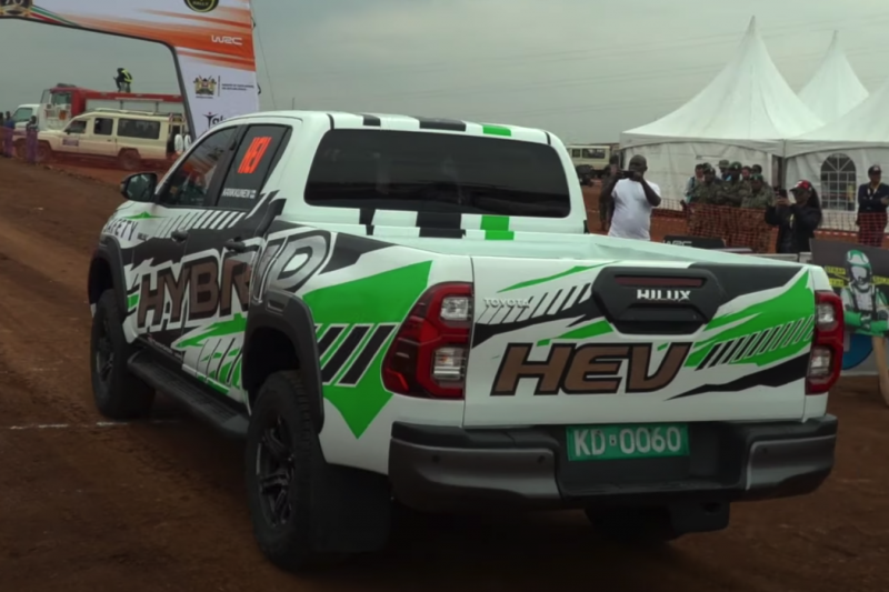 The lightweight hybrid Toyota HiLux bursts from the screen into the real world