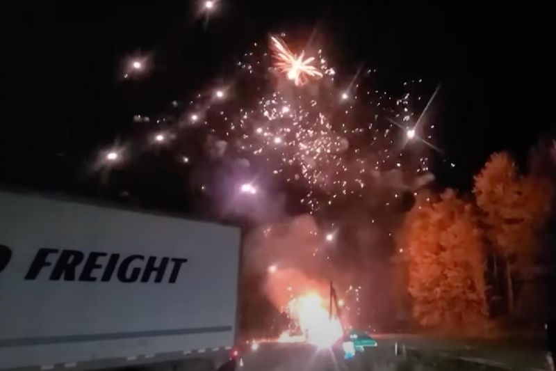 New Year's Eve comes early as highway crash sparks huge fireworks show