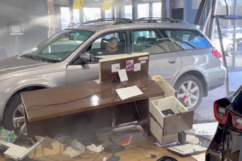 Subaru buyer violates return policy by crashing through dealer window