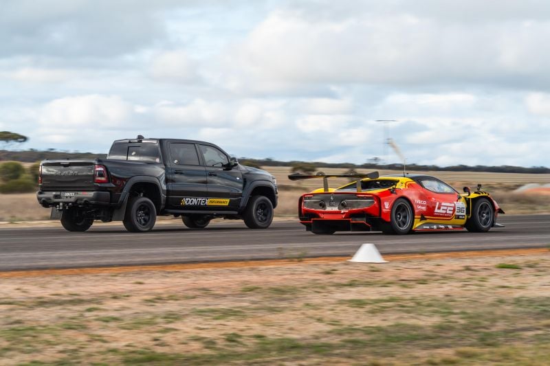 1200hp RAM TRX vs Ferrari 296 GT3 race car drag race