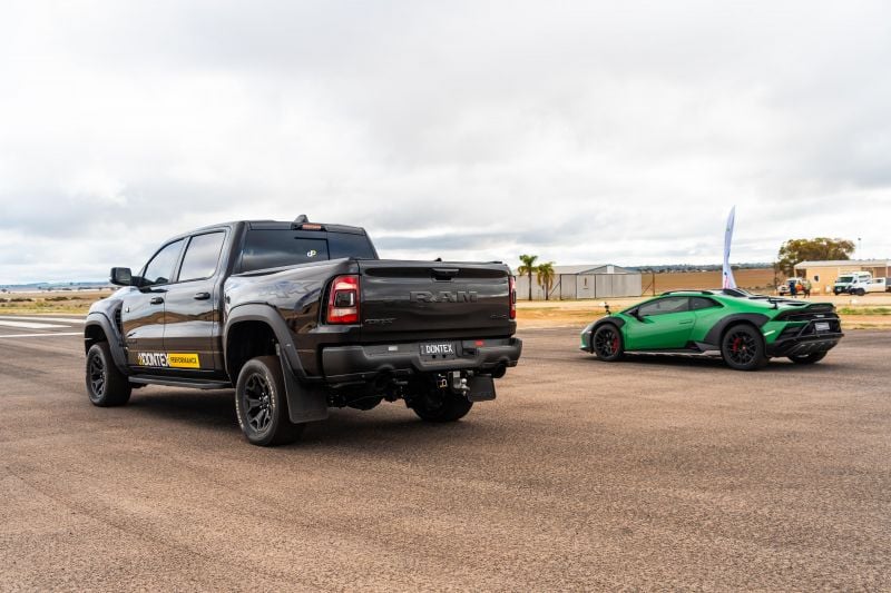 1200hp RAM TRX vs Lamborghini Huracan Sterrato drag race