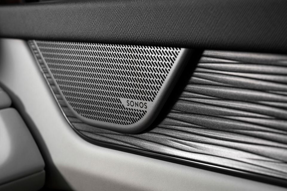 A Sonos speaker grille on the door panel interior of a Skoda Kodiaq