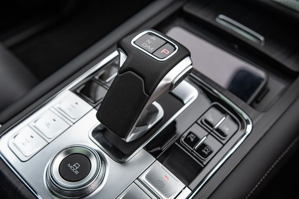 Close-up of the gear selector and centre console controls inside a 2026 GWM Cannon Alpha Vanta