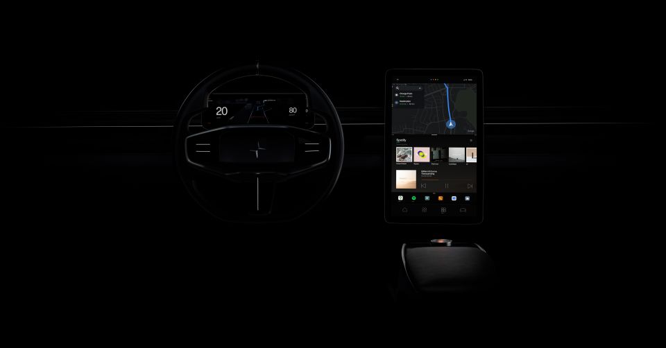 Polestar 2 in night mode with Android Automotive