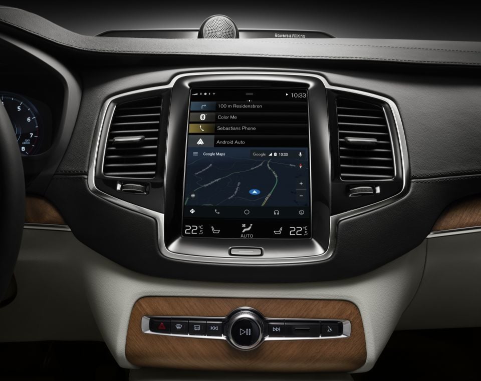 Current Volvo XC90 with Android Auto running Navigation in the bottom half of the display