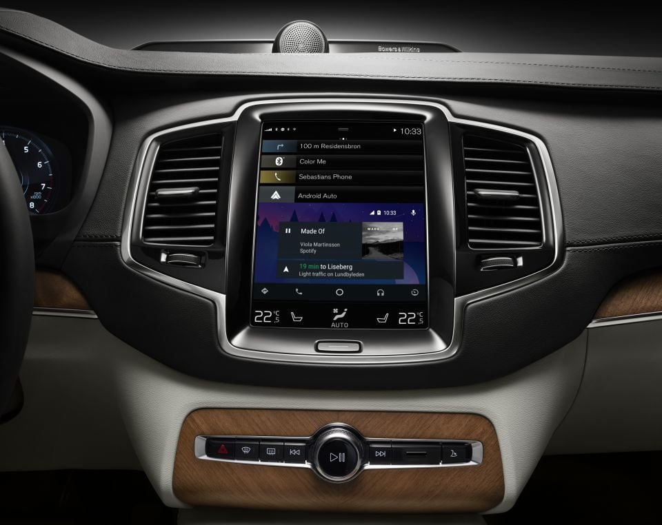 Current Volvo XC90 with Android Auto running in the bottom half of the display