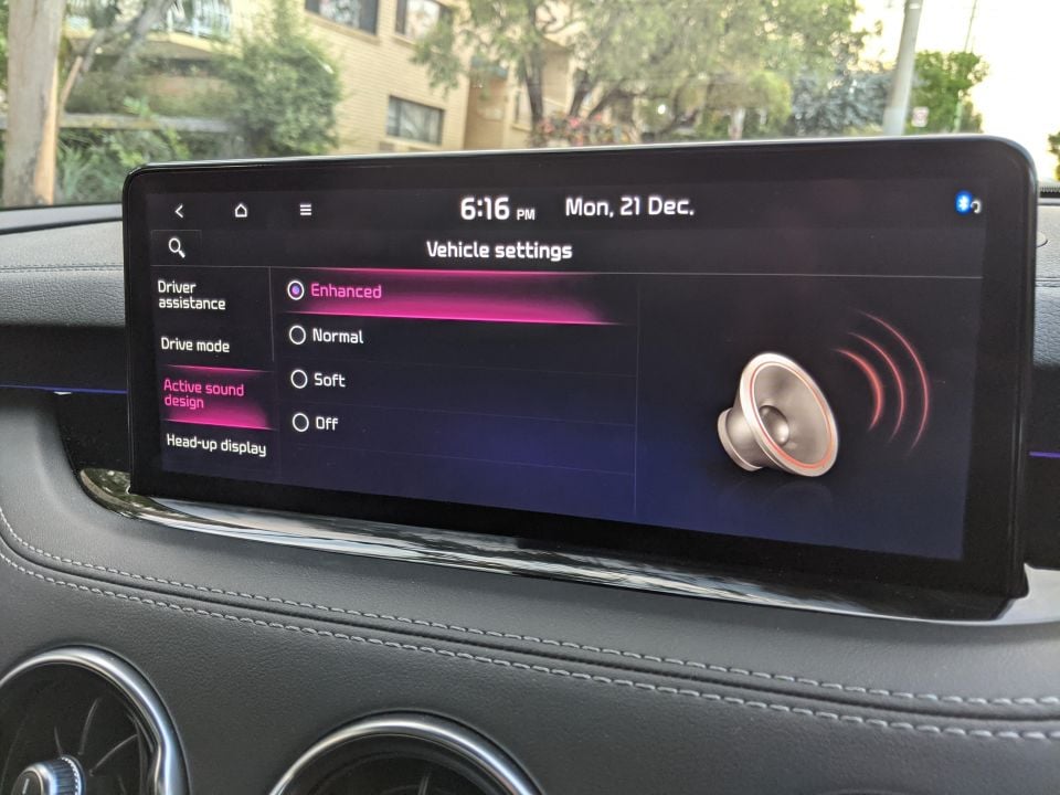 Pictured: Active Sound Design menu in a Kia Stinger GT-Line