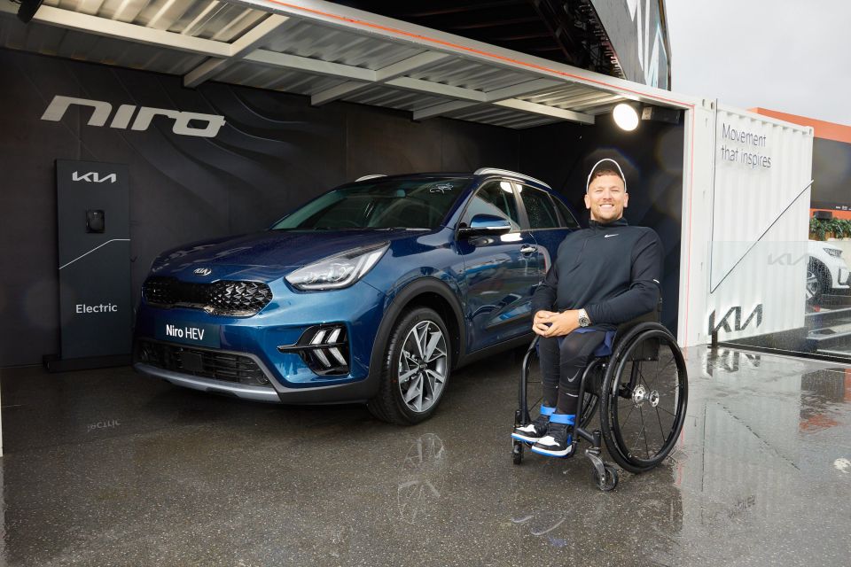 Kia Au ambassador and Aussie tennis great, Dylan Alcott at AO 2021 with the Kia Niro