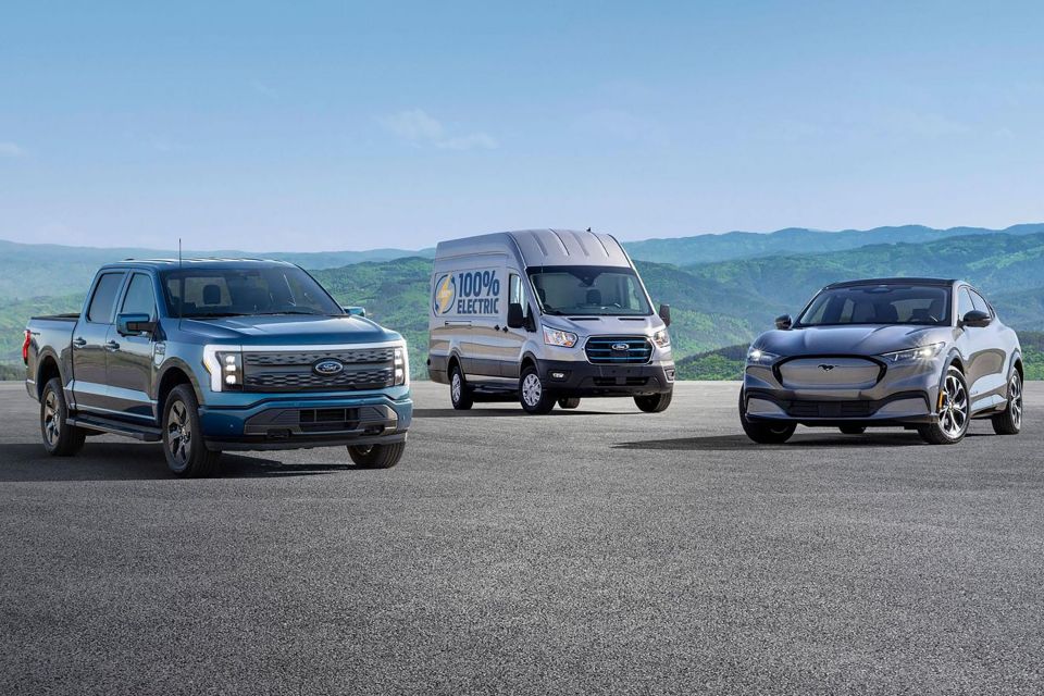 Pictured: F-150 Lightning, e-Transit, Mustang Mach-E